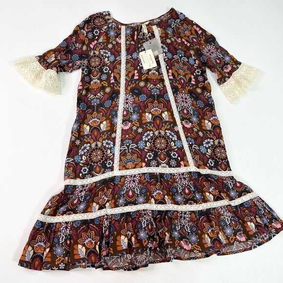 Matilda Jane Shift Dress Womens Large Make Believe Floral Lace Trim Ruffle New - Picture 1 of 11